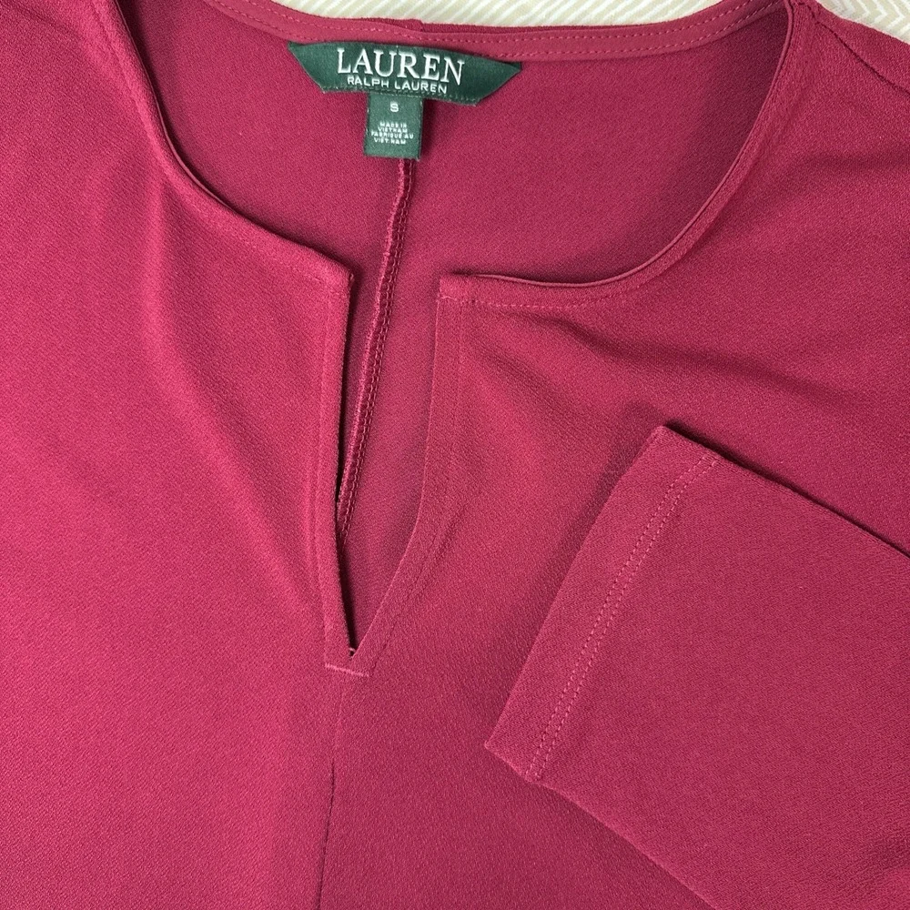 LRL Ralph Lauren Women's Large‎ Blouse Shirt Tunic Top Cranberry Stretch V-neck
